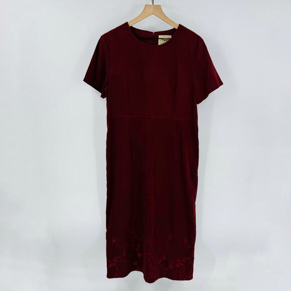 Vintage Petite Casuals Burgundy Faux Suede Embroidered Midi Dress PL Equestrian - Picture 2 of 11
